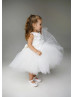 Ivory 3D Flowers Tulle Flower Girl Dress With Removable Train